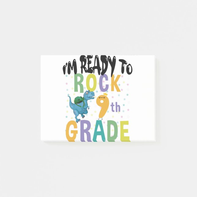 Back To School I'm Ready To Rock 9th Grade Dino Post-it Notes (Front)
