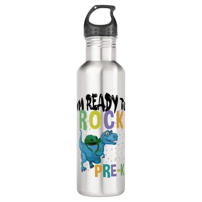 Back To School I'm Ready To Rock Pre-K Dinosaur Stainless Steel Water Bottle (Front)