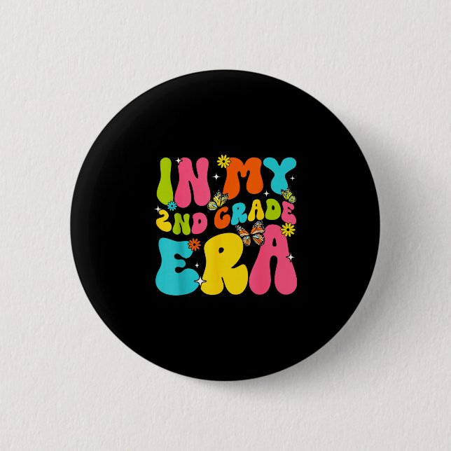Back to school in 2nd second grade era butterfly button (Front)