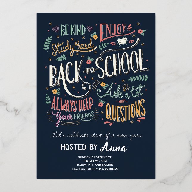 Back to school invitation foil invitation (Front)