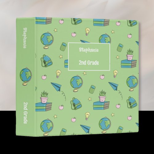 Back-to-School Kid Green Binder with Doodle Art