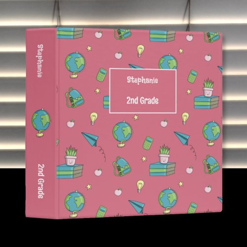 Back-to-School Kid Pink Binder with Doodle Art