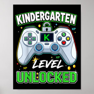 Back to school kindergarten boy gamer first day poster