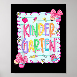 Back To School Kindergarten Coquette Pencil Bow Te Poster