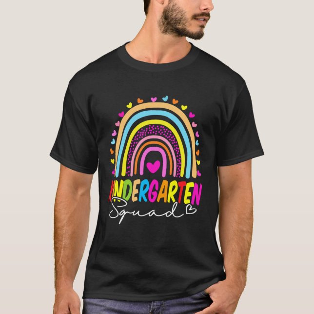 Back To School  Kindergarten Squad Rainbow Teacher T-Shirt (Front)