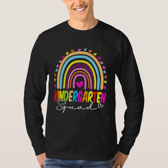 Back To School  Kindergarten Squad Rainbow Teacher T-Shirt (Front)