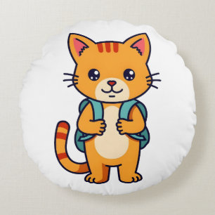 Back to School Kitty - no10 Round Pillow