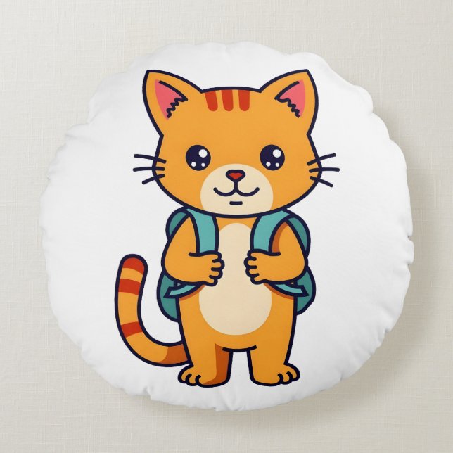 Back to School Kitty - no10 Round Pillow (Front)