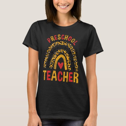 Back To School Leopard Preschool Teacher Rainbow V T_Shirt