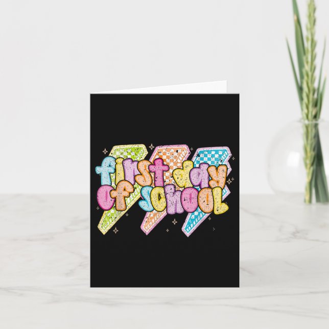 Back To School Lightning Bolt Checkered First Day  Card (Front)