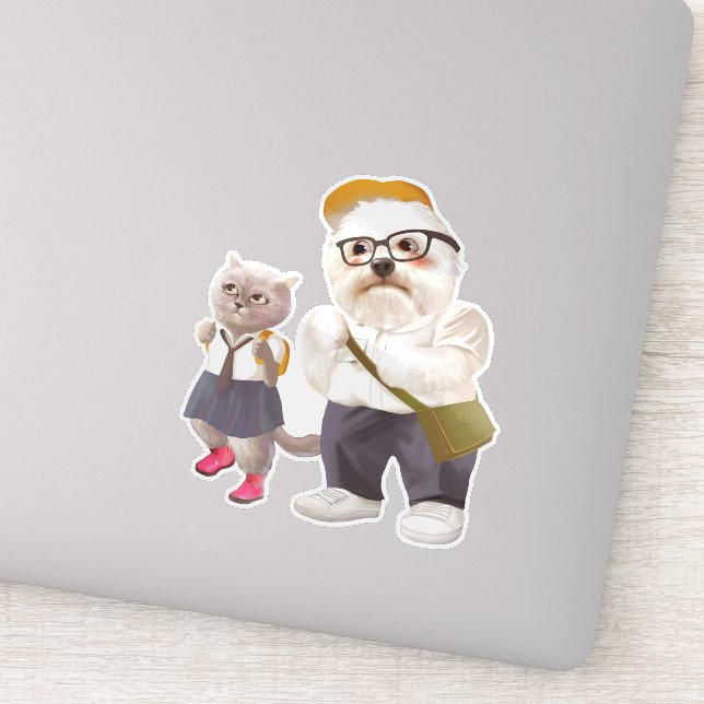 Back to School: Miss Meow & Bichon Students Sticker (Detail)
