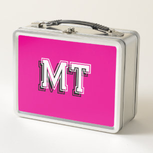 Back to School Monogrammed Initial Girly Pink Metal Lunch Box