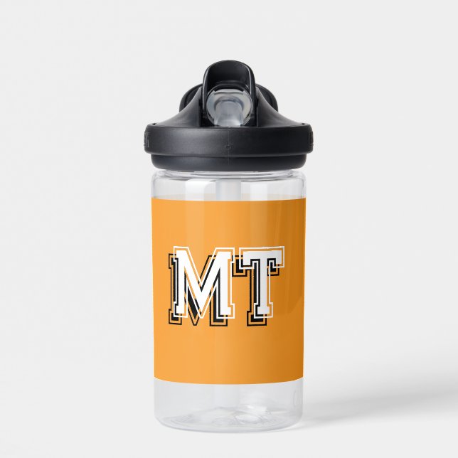 Back to School Monogrammed Initial Orange Water Bottle (Front)