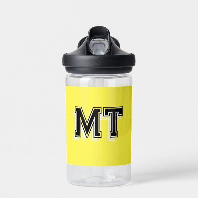 Back to School Monogrammed Initial Yellow Water Bottle (Front)