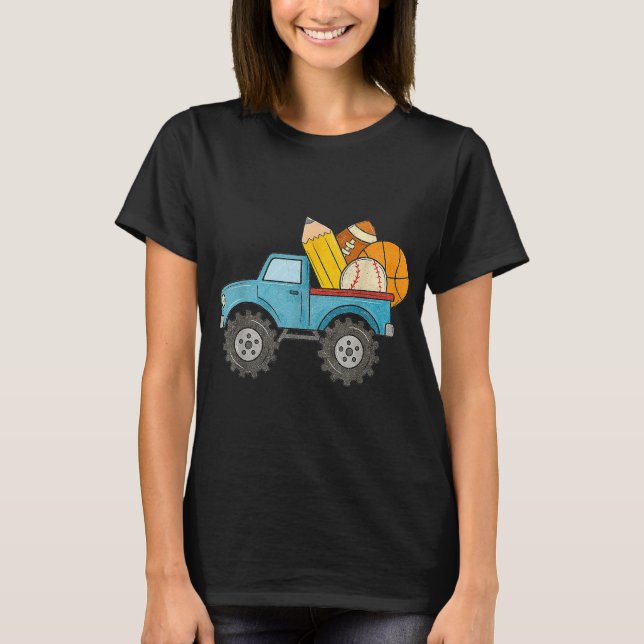 Back To School Monster Truck Baseball Football Bas T-Shirt (Front)