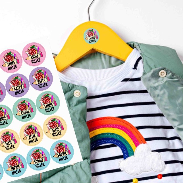 Back to School Names Round Clothing Labels (school clothing labels)