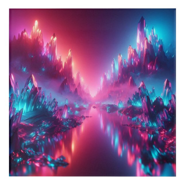 Back to School Neon Crystal Horizon Glow Acrylic Print (Front)