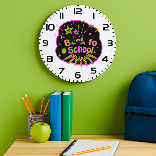 Back to School Neon Pop Art Bright Classroom Large Clock