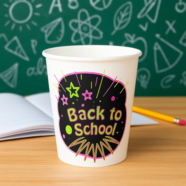 Back to School Neon Pop Art Bright Classroom Paper Cups (Creator Uploaded)