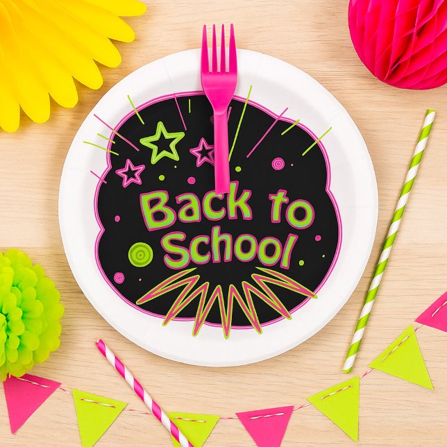 Back to School Neon Pop Art Bright Classroom Paper Plates (Creator Uploaded)