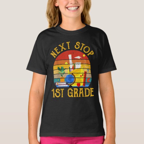 Back To School Next Stop 1st Grade Retro Sunset T_Shirt