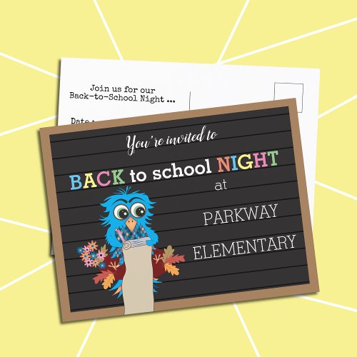 Back_to_school Night Blue Owl Postcard