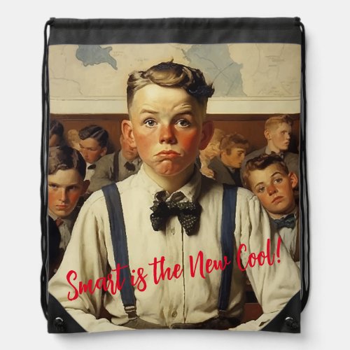 Back to school Norman Rockwell drawings style Drawstring Bag
