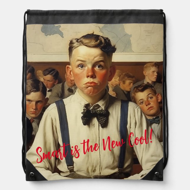Back to school Norman Rockwell drawings style Drawstring Bag (Front)