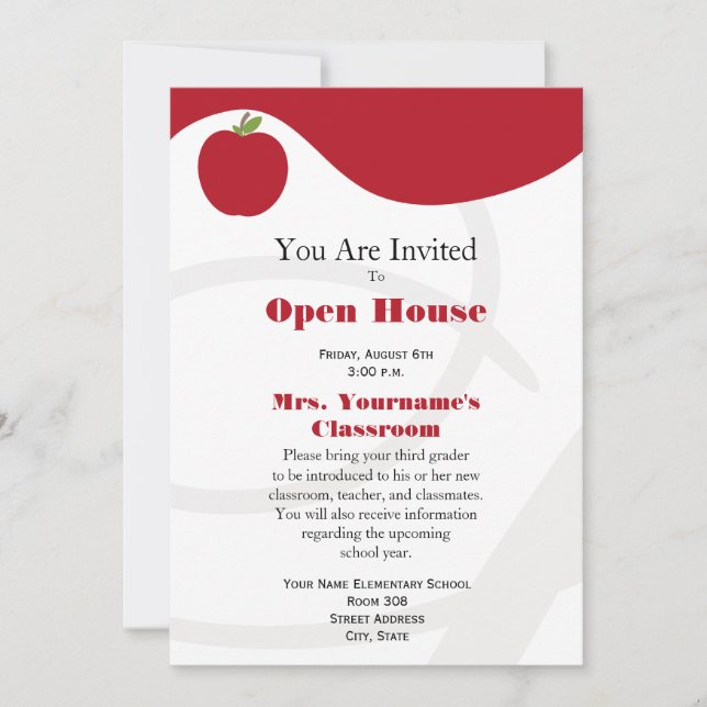 Back To School Open House Invitation - Red Apple (Front)