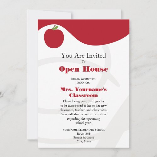 Back To School Open House Invitation - Red Apple