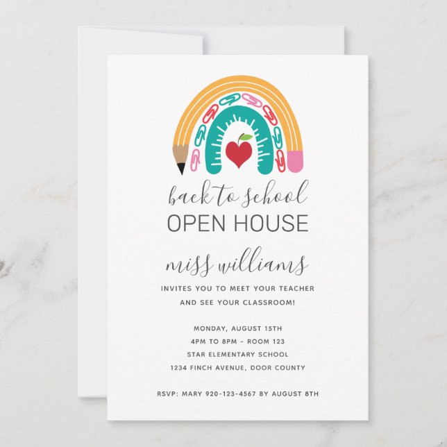Back to School Open House Rainbow Invitation (Front)