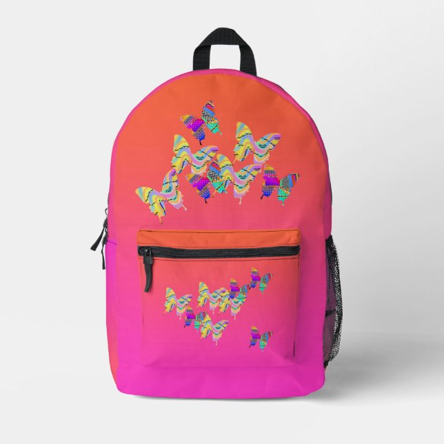 Back To School  Orange Pink Butterfly  Printed Backpack (Front)