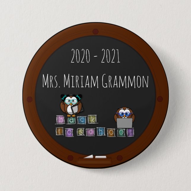 back to school owl - button (Front)