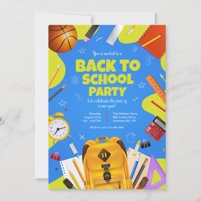 Back To School Party Bookbag Invitation (Front)