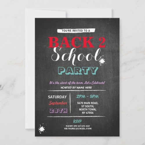 Back To School Party Chalkboard Fun Ink Invite