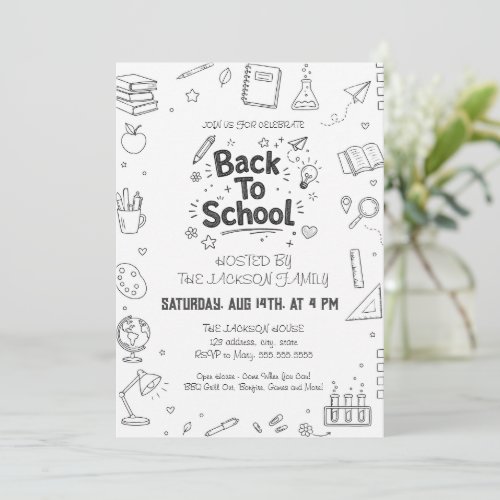 Back To School Party Hand Drawn Invitation