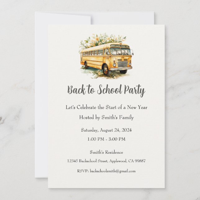 Back to School Party Invitation, End of Summer  Invitation (Front)
