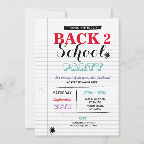 Back To School Party Note Paper Fun Ink Invite