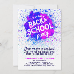 Back to School Party Paint Splatter Invite