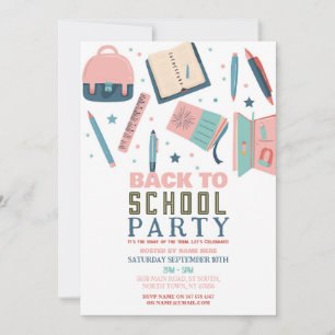 Back To School Party Stationary Fun Pink Invitation