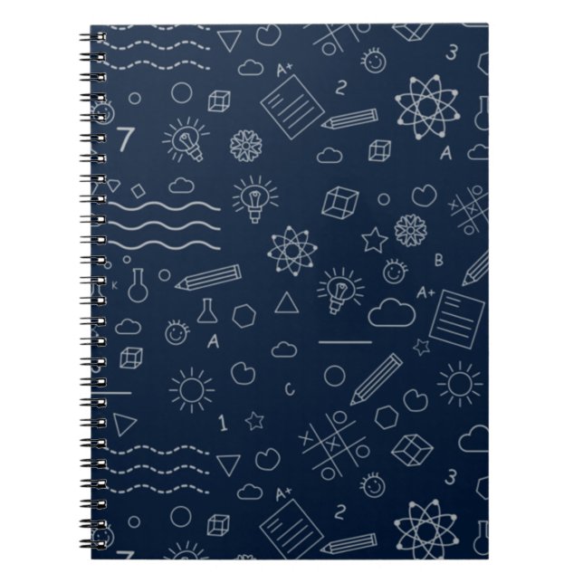 Back to School Pattern Kids Children Students Navy Notebook (Front)