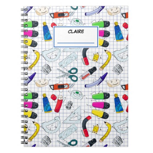 Back to School pattern Personalized name Notebook