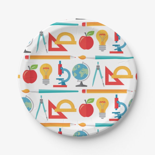 Back To School Pattern - Teacher Education Paper Plates (Front)