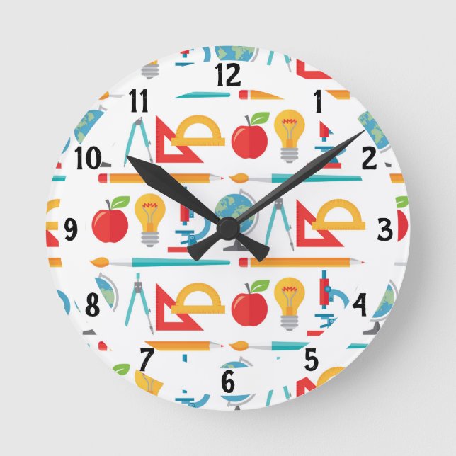 Back To School Pattern - Teacher Education Round Clock (Front)