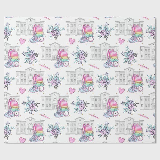 Back to School Pattern Wrapping Paper (Flat)