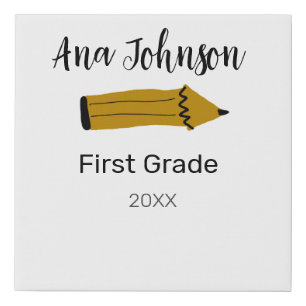 Back to school pencil add name grade class year te faux canvas print