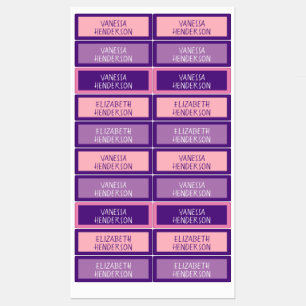 Back to School Pink and Purple Name Kids' Labels