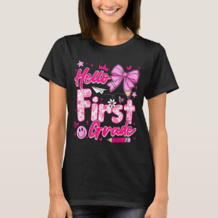 Back to school pink hello first grade coquette bow T-Shirt