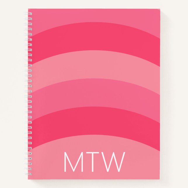 Back to School Pink Shades Stripes White Monogram Notebook (Front)