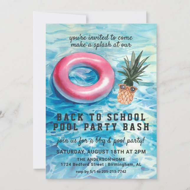 Back to School Pool Party BBQ Invitation (Front)